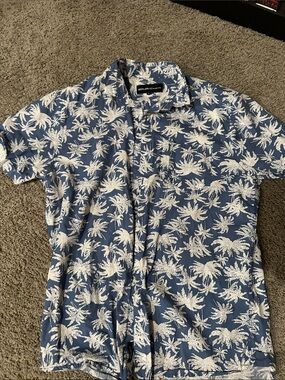 Lokai Navy Blue Short-Sleeve Palm Print Button-Down Shirt